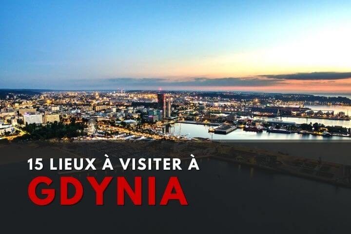 Photo de la ville de Gdynia de nuit, avec le titre de l'article
