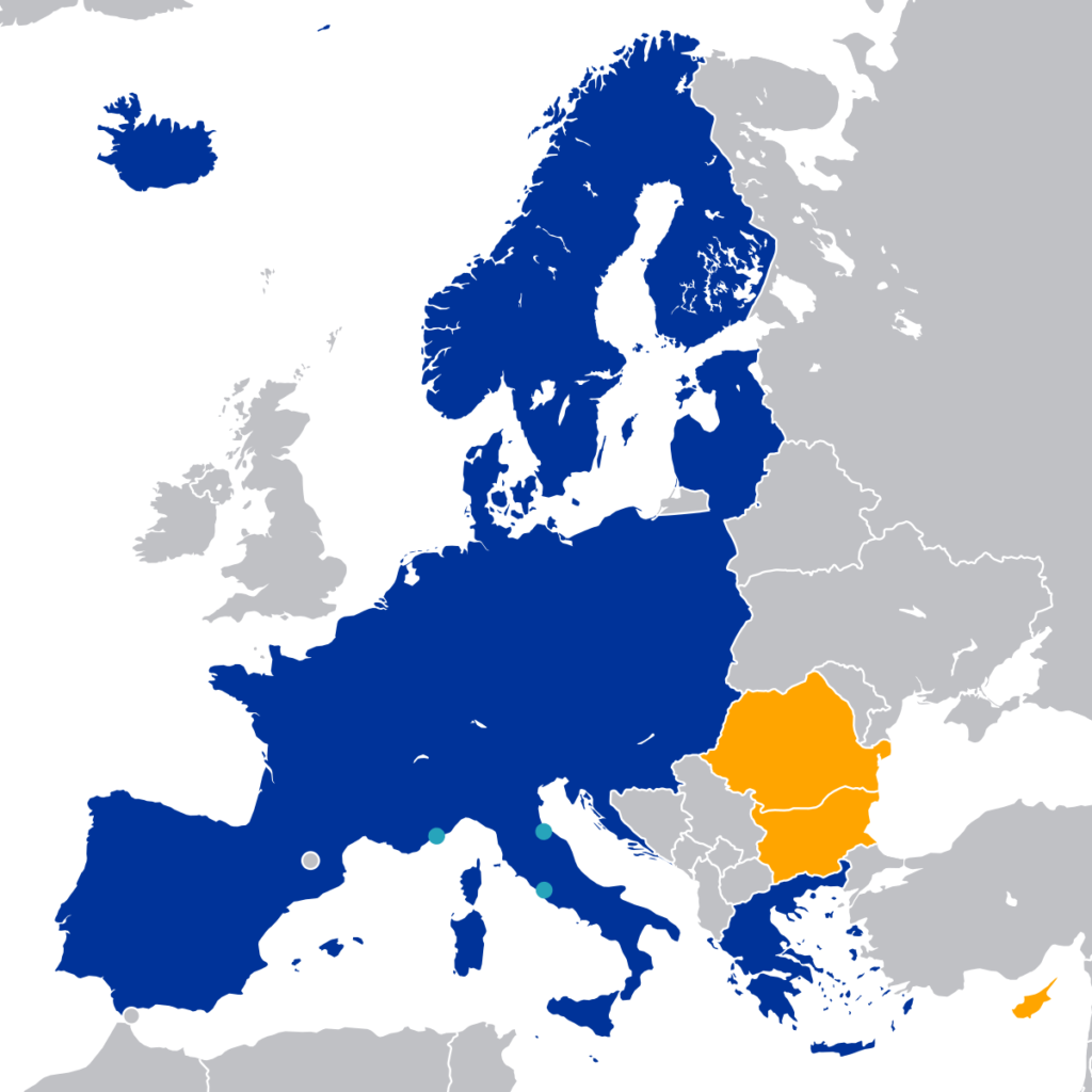Carte de la zone Schengen en Europe