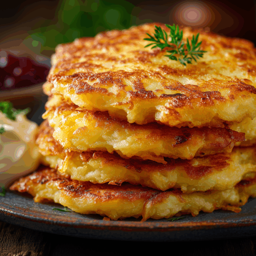 galettes de pommes-de-terre polonaises servies avec de la crème fraîche